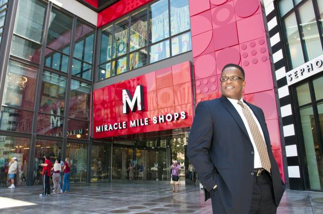 Russ Joyner, General Manager of the Miracle Mile Shops inside the Planet Hollywood Hotel and Casino, poses in front of the entrance to the shops, Tue May 24th, 2011.